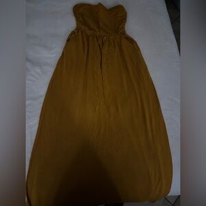 Chic Mustard Strapless Maxi Dress